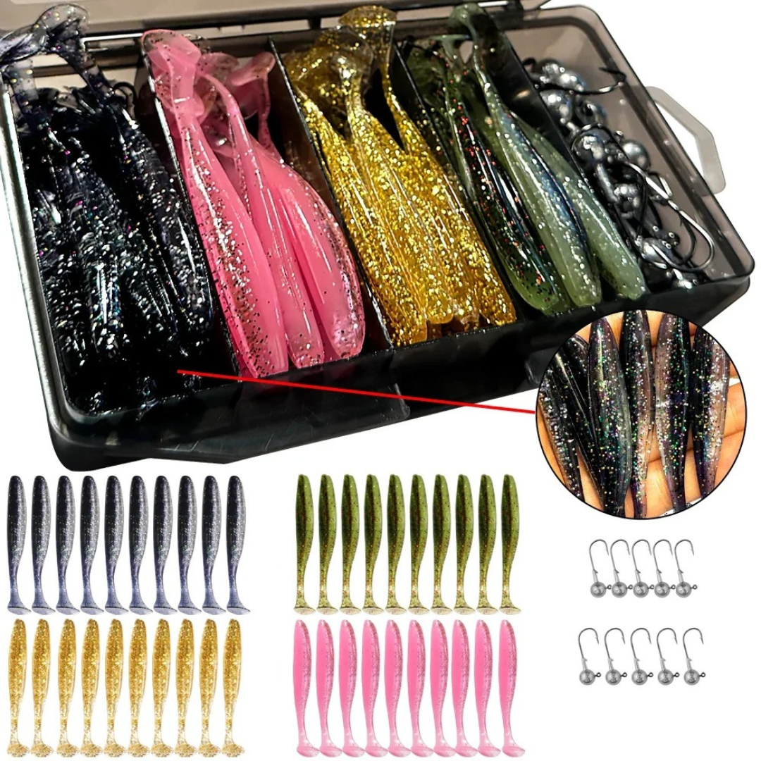 Coffret 50 Leurres Souples & Têtes Plombées
