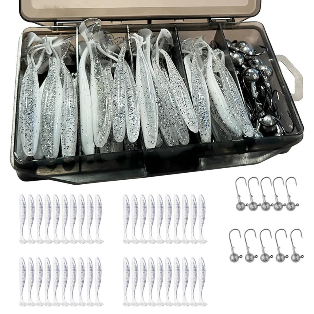 Coffret 50 Leurres Souples & Têtes Plombées