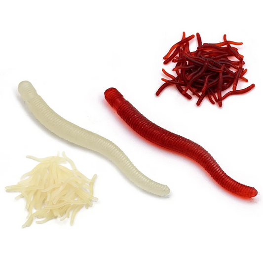 Vers Souples 3.5 cm – Lot de 50 Leurre Imitation Ver de Terre / Ver de Sang – Spécial Carnassiers et Pêche au Coup