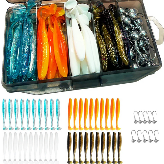 Coffret 50 Leurres Souples & Têtes Plombées